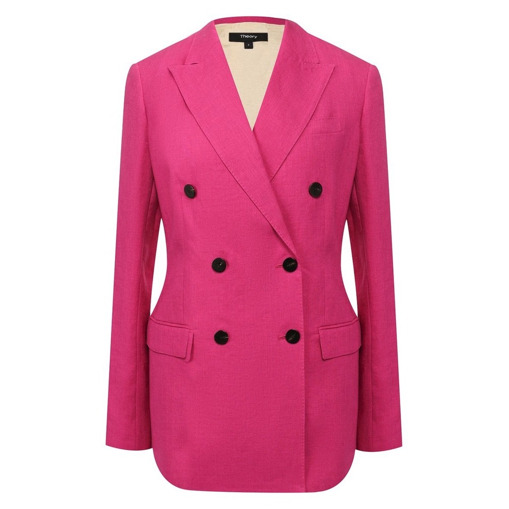 Theory Hot Pink 100% Linen Double Breasted Tailored Blazer Jacket Size 2 $595